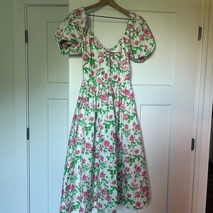 Floral Puff Sleeve Midi Dress